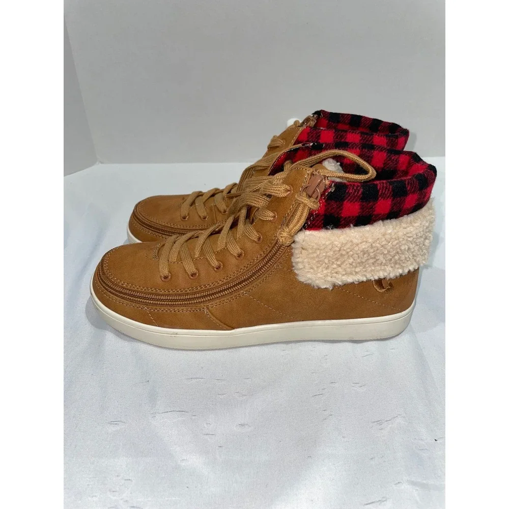 Billy Footwear Billy Cuff II Brown Buffalo Plaid Adaptive Sneakers Womens 7.5M